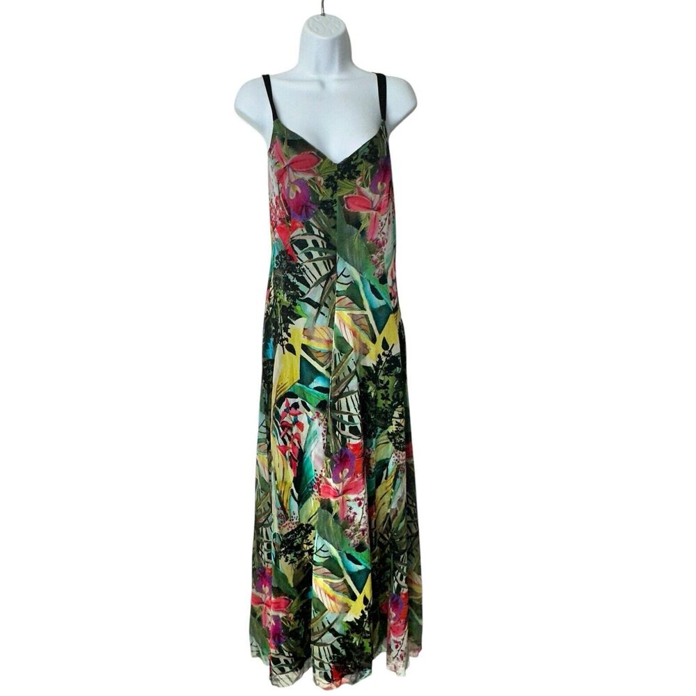 Elana Kattan L multicolor maxi spaghetti straps dress art to wear USA